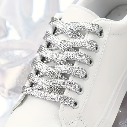 11 Pairs of Shiny Sequin Shoelaces - Fashionable And Avant-Garde Metal Silvery And Golden - Durable Flat Shoelaces, Suitable for Sports Shoes And Running