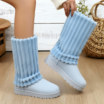 Women'S Winter Thick-Soled Snow Boots with Plush Collar & Slip-Resistant PVC Sole | Warm Round Toe, Casual or Dress Style, Black/Brown - Cozy Holiday Gift