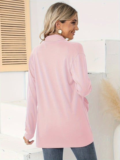 Spring And Autumn Women'S New Casual Solid Color Open Placket Double Pocket Design Simple Cardigan Jacket Comfortable Loose Long Sleeve Cardigan