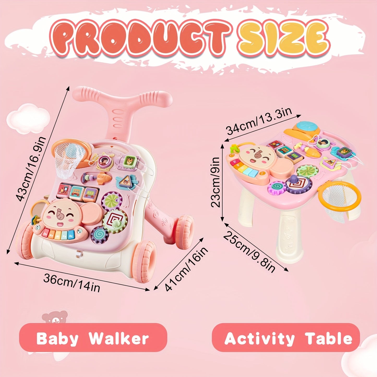 5-in-1 Baby Walker Sit-to-Stand Early Learning Walker for Toddlers Age 1+ Years Old, Baby Balance Bike/Push Walker/Activity Table/Detachable Panel with Music, for 12 Months+ Kids, Infant Boys&Girls