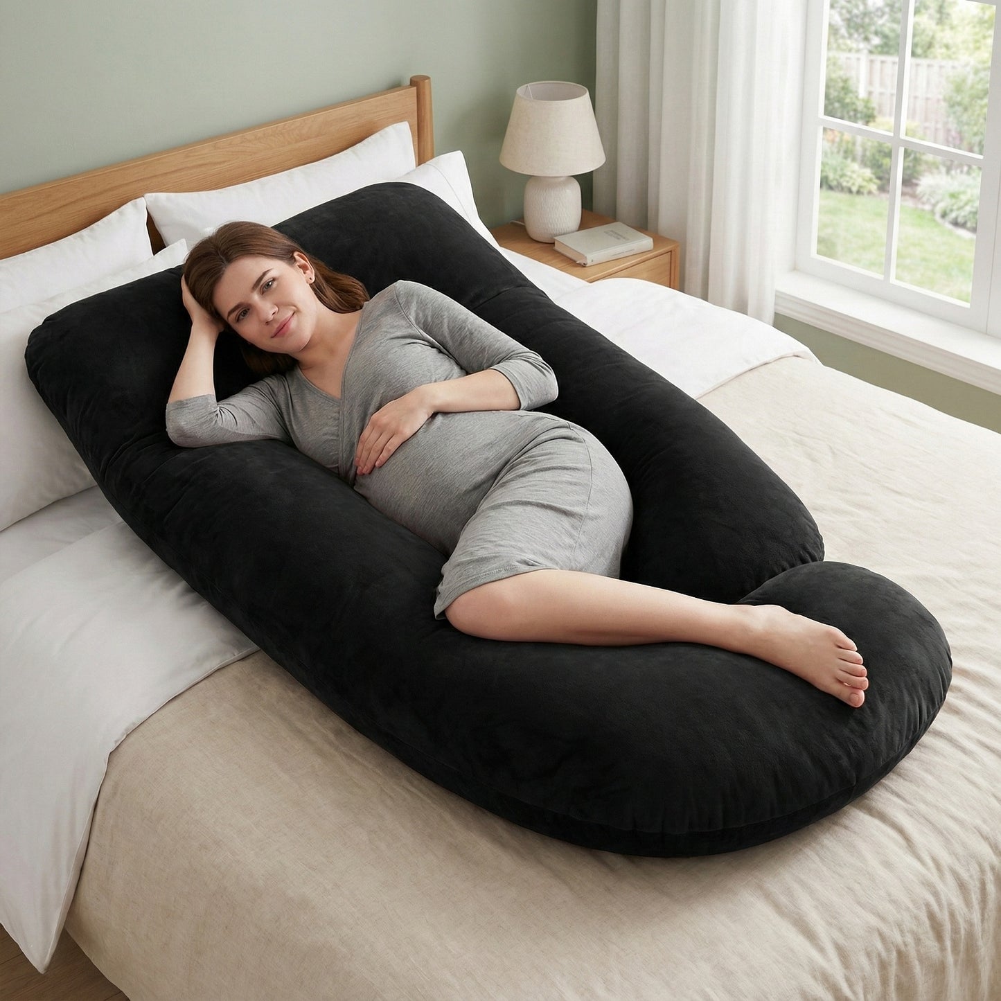 Crystal Velvet Maternity Pillow J-Shaped Full Body Pregnancy Pillow with Velvet Cover, 80-Inch Pregnancy Pillow, Provides Head, Back, Leg And Abdominal Support for Pregnant Women, Christmas Gift, Holiday Gift, Gift for New Moms