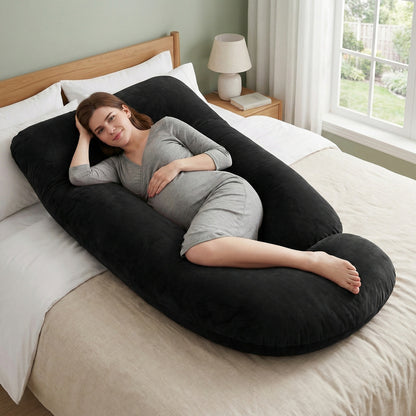 Crystal Velvet Maternity Pillow J-Shaped Full Body Pregnancy Pillow with Velvet Cover, 80-Inch Pregnancy Pillow, Provides Head, Back, Leg And Abdominal Support for Pregnant Women, Christmas Gift, Holiday Gift, Gift for New Moms