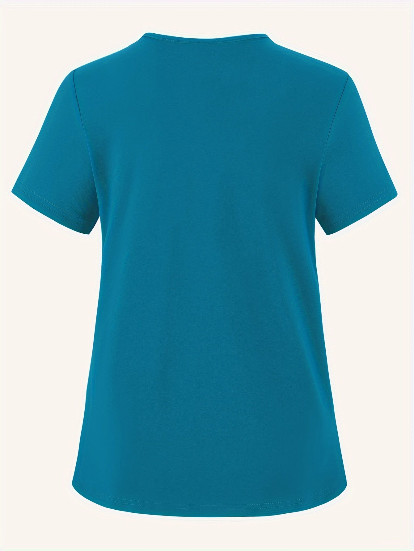 Women'S Elegant Floral Stethoscope Print V-Neck Scrub Top, Polyester Knit Fabric with Medium Stretch, Short Sleeve Nurse Uniform with Pockets, All-Season Loose Fit Pullovers