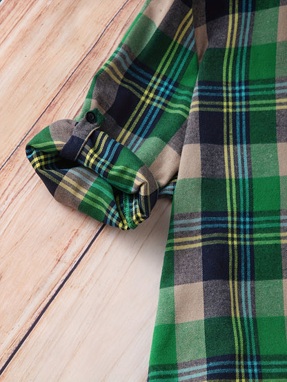 Plus Size, Plus Size Pure Mid-Length Plaid Long Sleeve Shirt for Women, Korean Style Loose Fit Versatile Casual Shirt Cardigan Outerwear, Suitable for Christmas, New Year, Valentine's Day Holiday Outfits, Skin-Friendly Fabric Texture