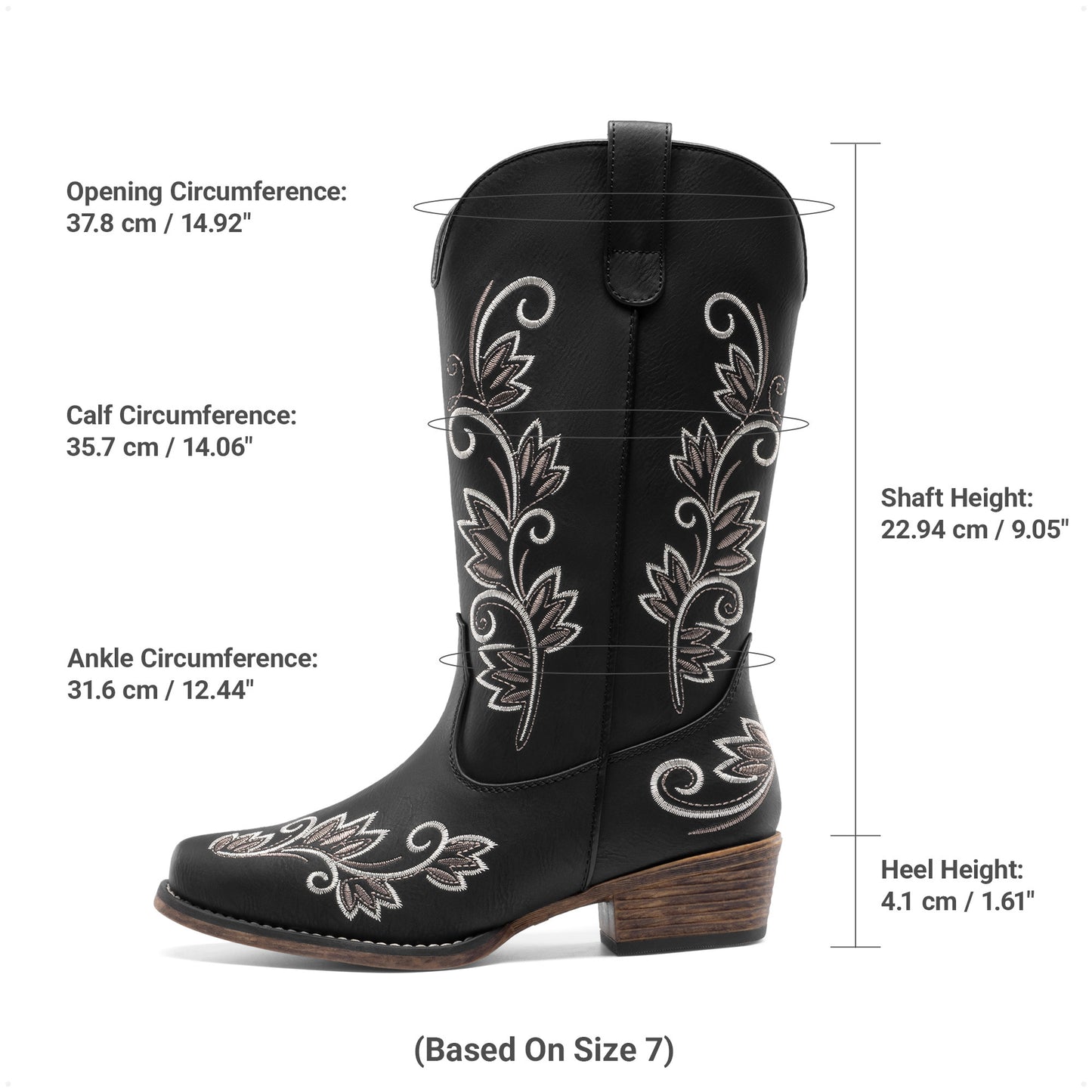 DREAM PAIRS Women's Cowboy Cowgirl Western Mid Calf Boots Square Toe Embroidered Stitched Pull On Country Boots with Low Chunky Heel