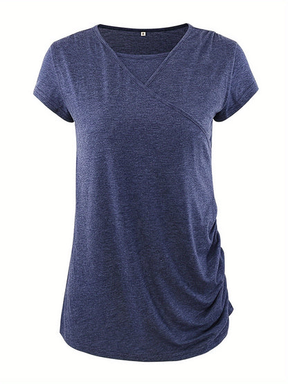 Set of 3 Women'S Short Sleeve Maternity Tops with Side Ruching for Breastfeeding