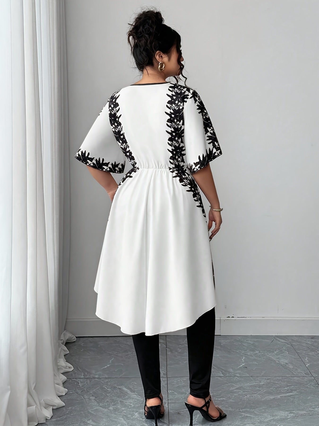 Women's White Polyester Printed V-Neck Dress - product view 8