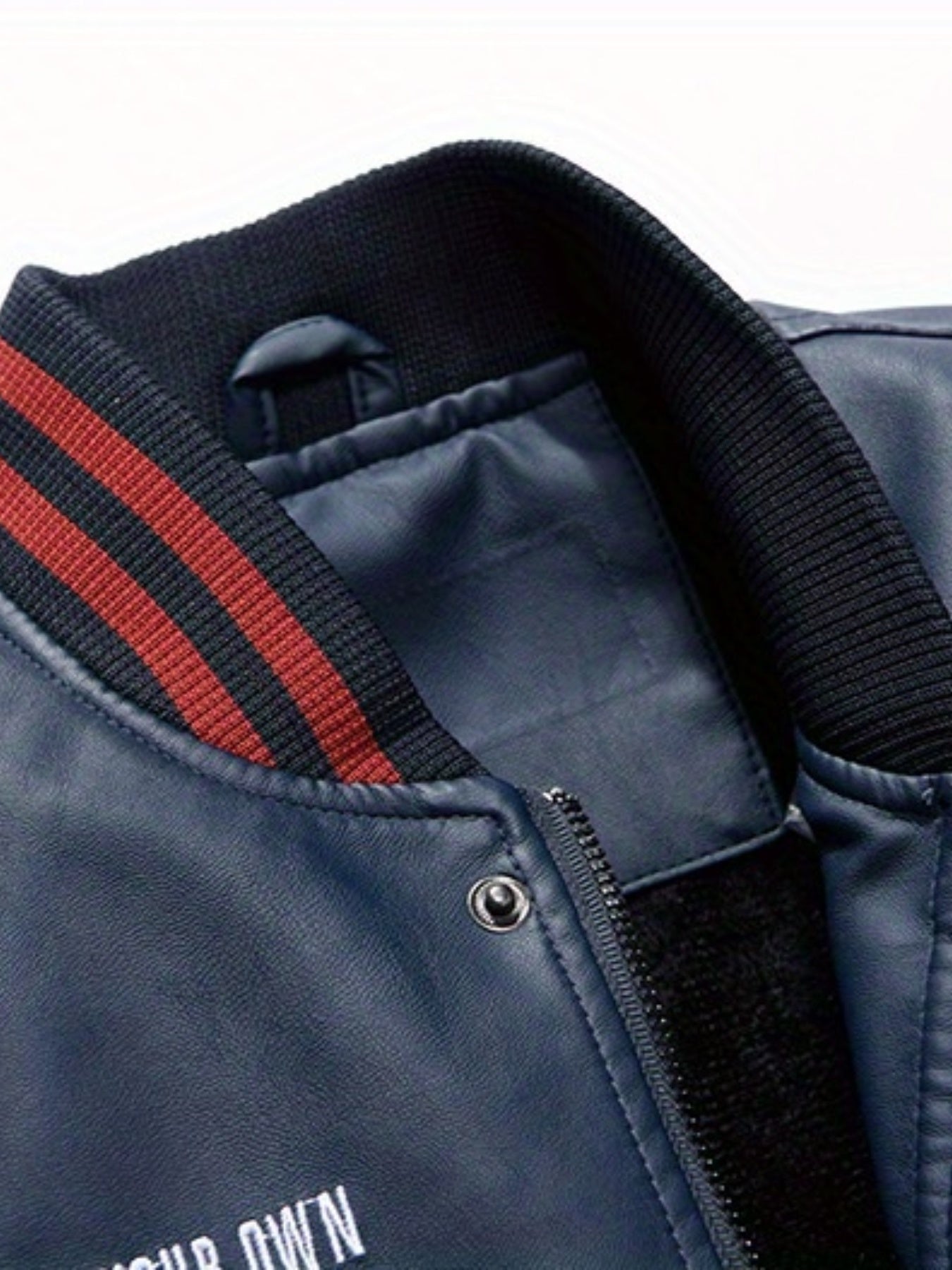 Plus Size Men'S Letter "R" Print PU Jacket for Spring/Autumn, Oversized Punk Raglan Baseball Jacket for Big & Tall Males, Men'S Clothing
