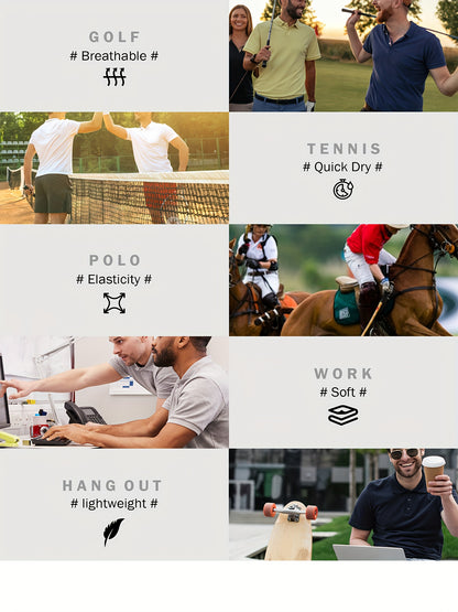 5pcs Men'S Shirt Quick Dry Performance Short Sleeve Golf T-Shirt - Moisture Transferring Casual Fitness Top