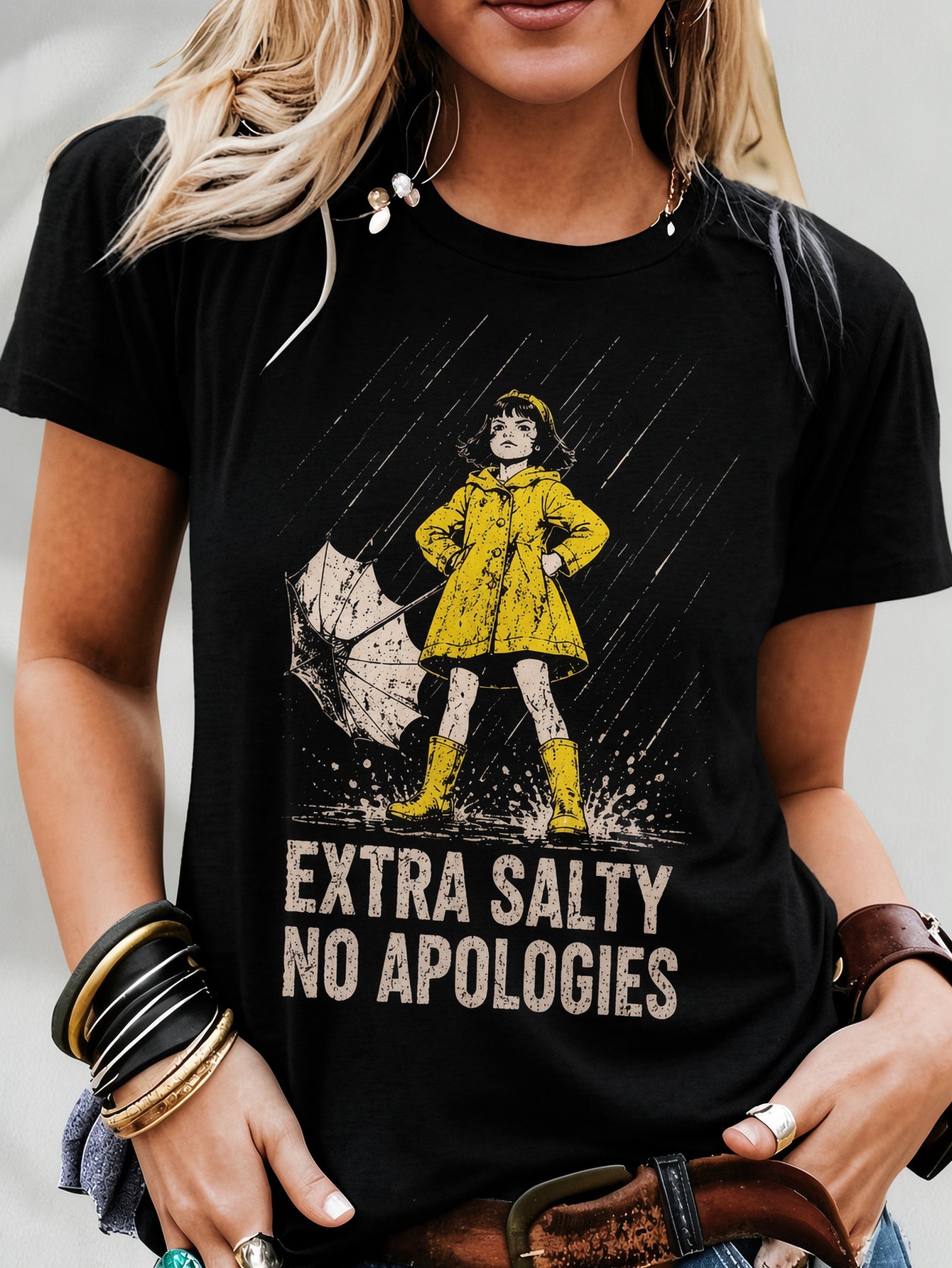 [Casual Summer Tee] Salty But Sweet Attitude Graphic Casual T-Shirt for Women, Comfy Short Sleeve Tee, Homewear Loungewear, Fashion Graphic Top for Summer Outfits And Gifts