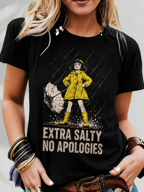 [Casual Summer Tee] Salty But Sweet Attitude Graphic Casual T-Shirt for Women, Comfy Short Sleeve Tee, Homewear Loungewear, Fashion Graphic Top for Summer Outfits And Gifts