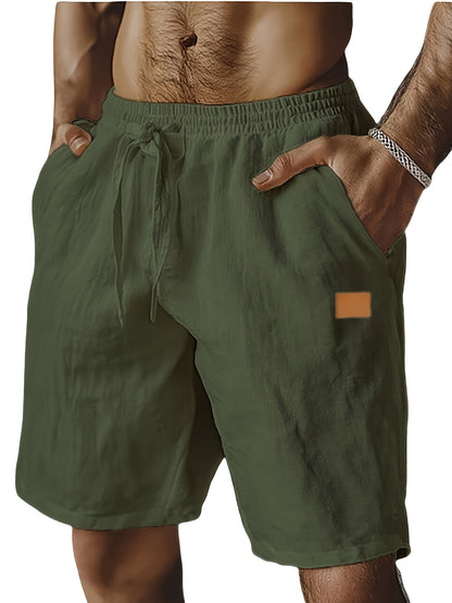 New Shorts, Drawstring Style, Elastic Waist, Solid Color, Breathable, with Pockets, Suitable for Daily Beach And Seaside Wear, Casual Shorts, Men'S Wear