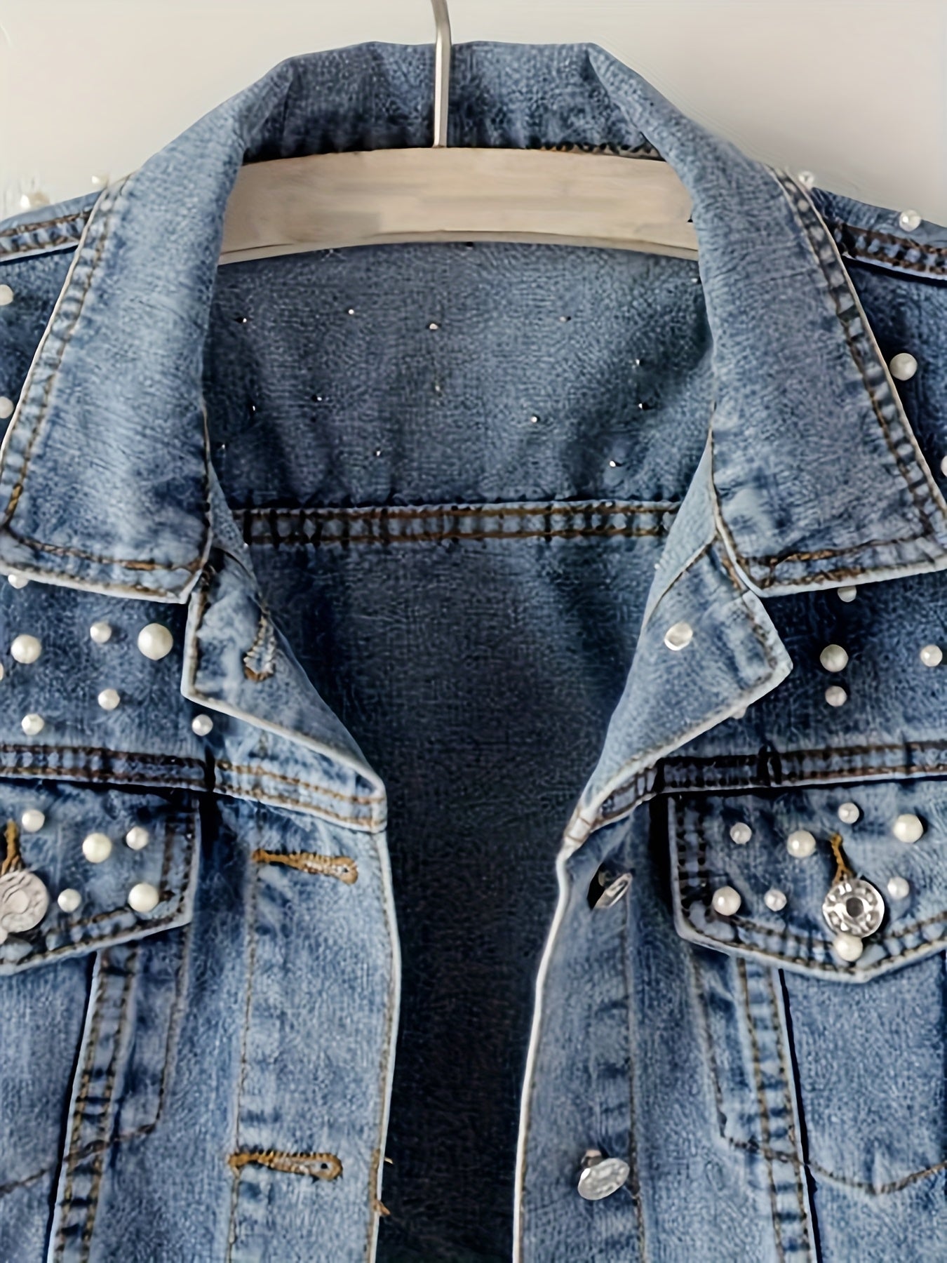 Women's Blue Denim Long-Sleeve Denim Jacket - product view 5