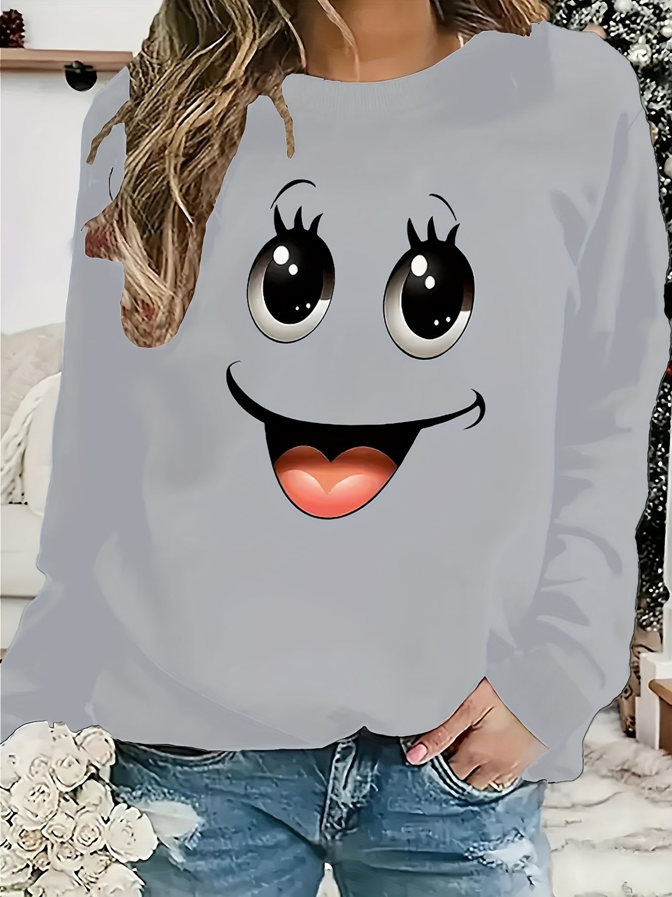 Letter Print Crew Neck Long Sleeve Sweatshirt, Casual Loose Stylish Fall Pullover, Women's Clothing