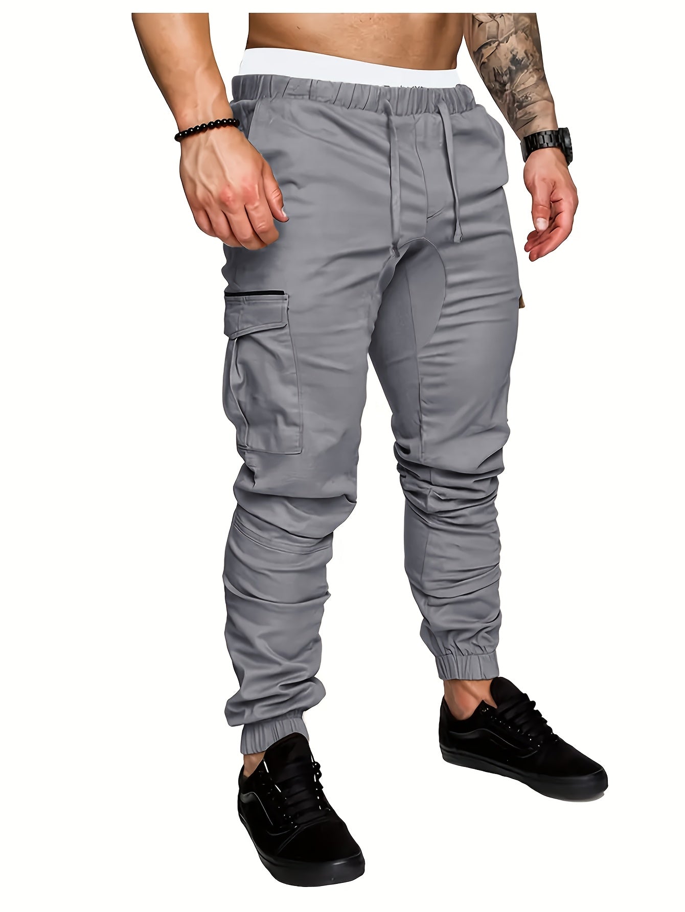 EXARUS 2 Pack Cargo Pants For Men - Relaxed Fit Twill Joggers With Elastic Waistband And Stretch Fabric - Casual Wear
