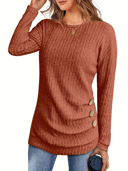 Three-piece Women'S Long-sleeved Corset Top, Round-neck Button Shirt, Autumn And Winter Shirt, Light Sweater