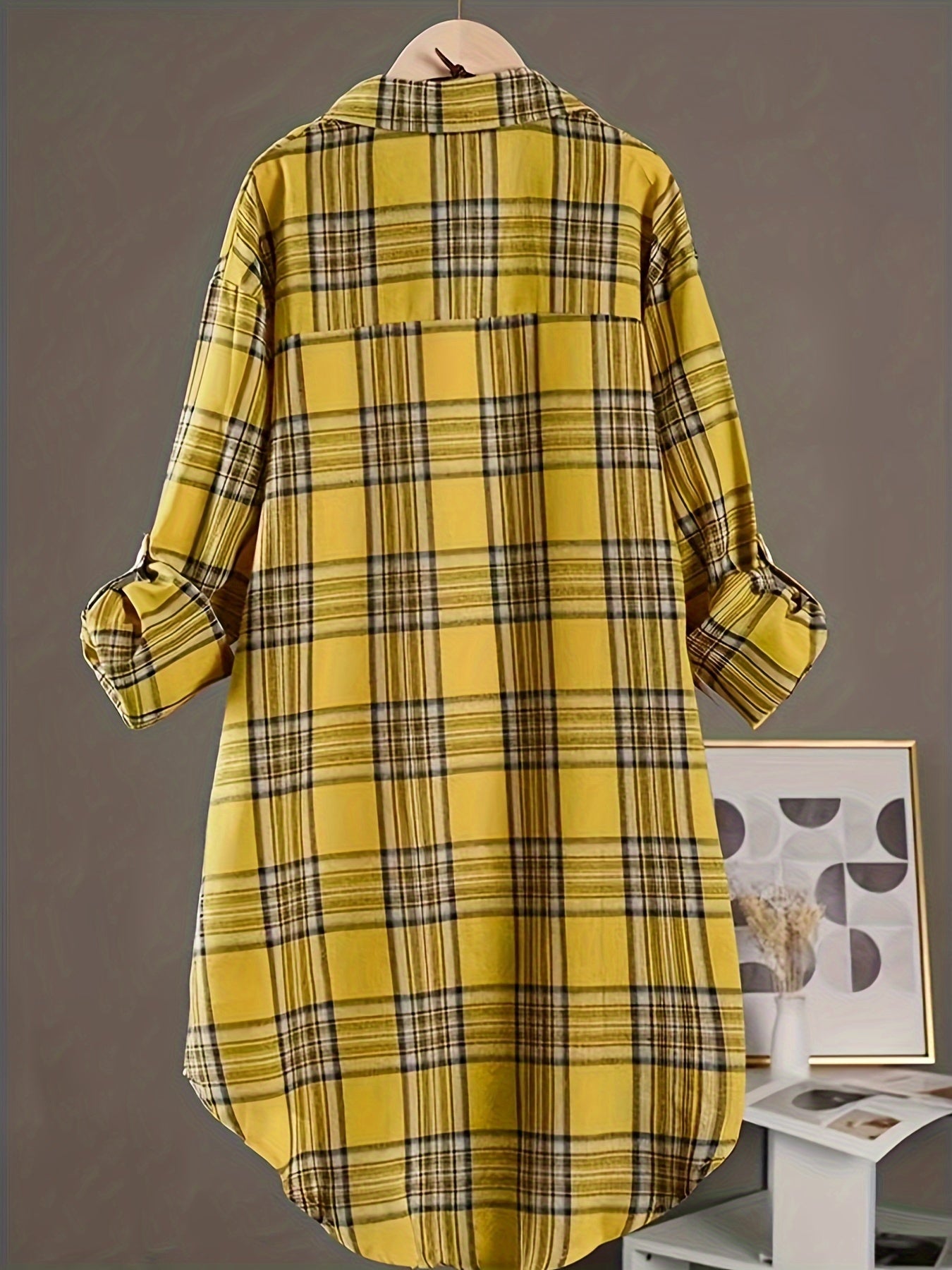 New Women's Loose Fit Mid-Length Plaid Shirt for All Seasons 2025, Versatile for Commuting, Casual Daily Wear, and Suitable for Holiday Parties and Outings