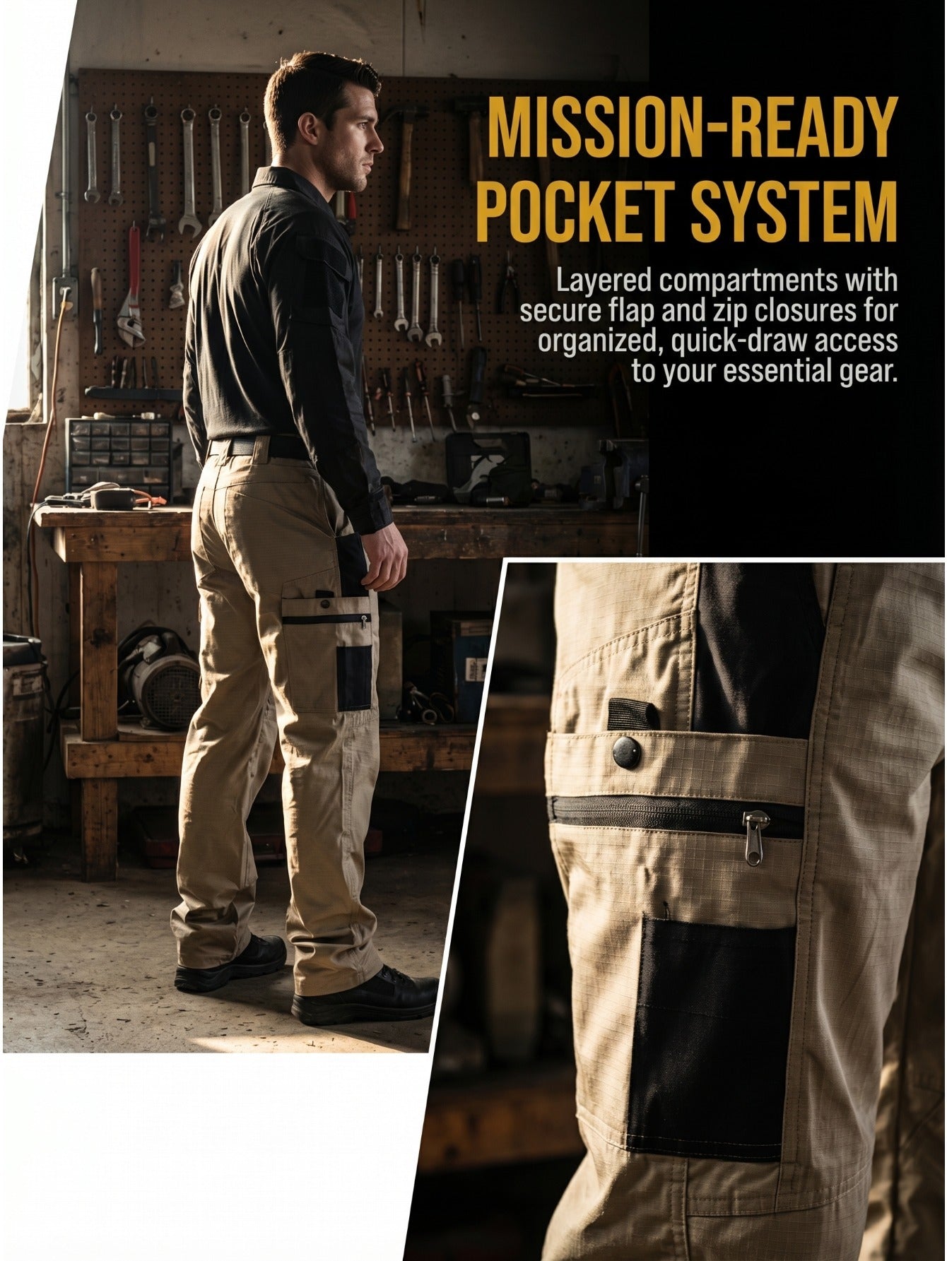 2pcs Men's Tactical Cargo Pants, Multi-Pocket Ripstop Work Trousers, High Quality Outdoor Hiking Pants, Durable Straight Leg Utility Pants for Work, Camping, Daily Wear