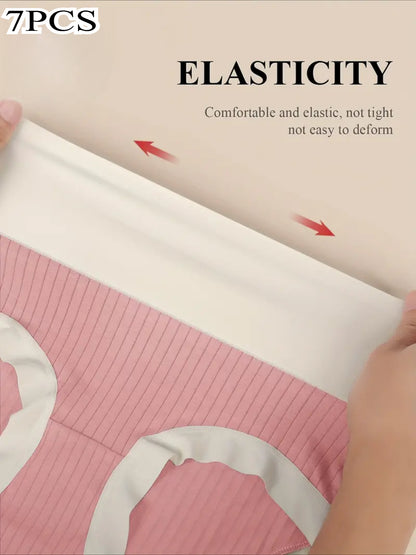 7pcs setSet of five plus-size high-waisted body-shaping briefs, elegant striped design, comfortable stretch Cotton, fine weave, size 5XL