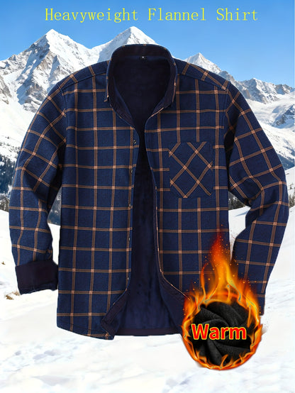 Men's & Women's Warm Lightweight Collar Plaid Shirt Jacket - Single-Breasted Button Front Flannel Coat with Pockets, Machine Washable Fall Winter Outerwear for Casual Streetwear & Layering (Regular Fit)