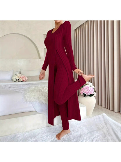 Women'S Heavyweight Fleece Two-Piece Set - Oversized Long Sleeve Lounge Outfit with Wide-Leg Pants, Cozy Winter Warmth, Soft Ribbed Texture & Minimalist Design for Home, Office, Casual Outings - Fall Winter Clothing (No Transparency