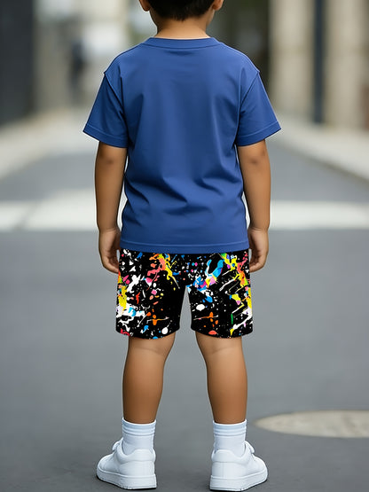 3-10Y Boys & Girls Children's Outfit Set: Trendy Letter T-Shirt + Colorful Breathable Shorts, Perfect for Outdoor