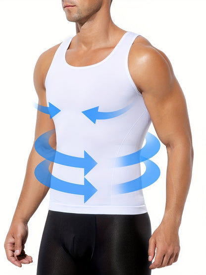 5-Pack Men'S Compression Shirts - Tummy Control Waist Trainer Vest, Sleeveless Body Shaper with Neoprene Filler, Medium Stretch Athletic Base Layer for Workout & Casual Wear, Ruched Design for Enhanced Support, All-Season Slimming Shapewear, Waist Trainer