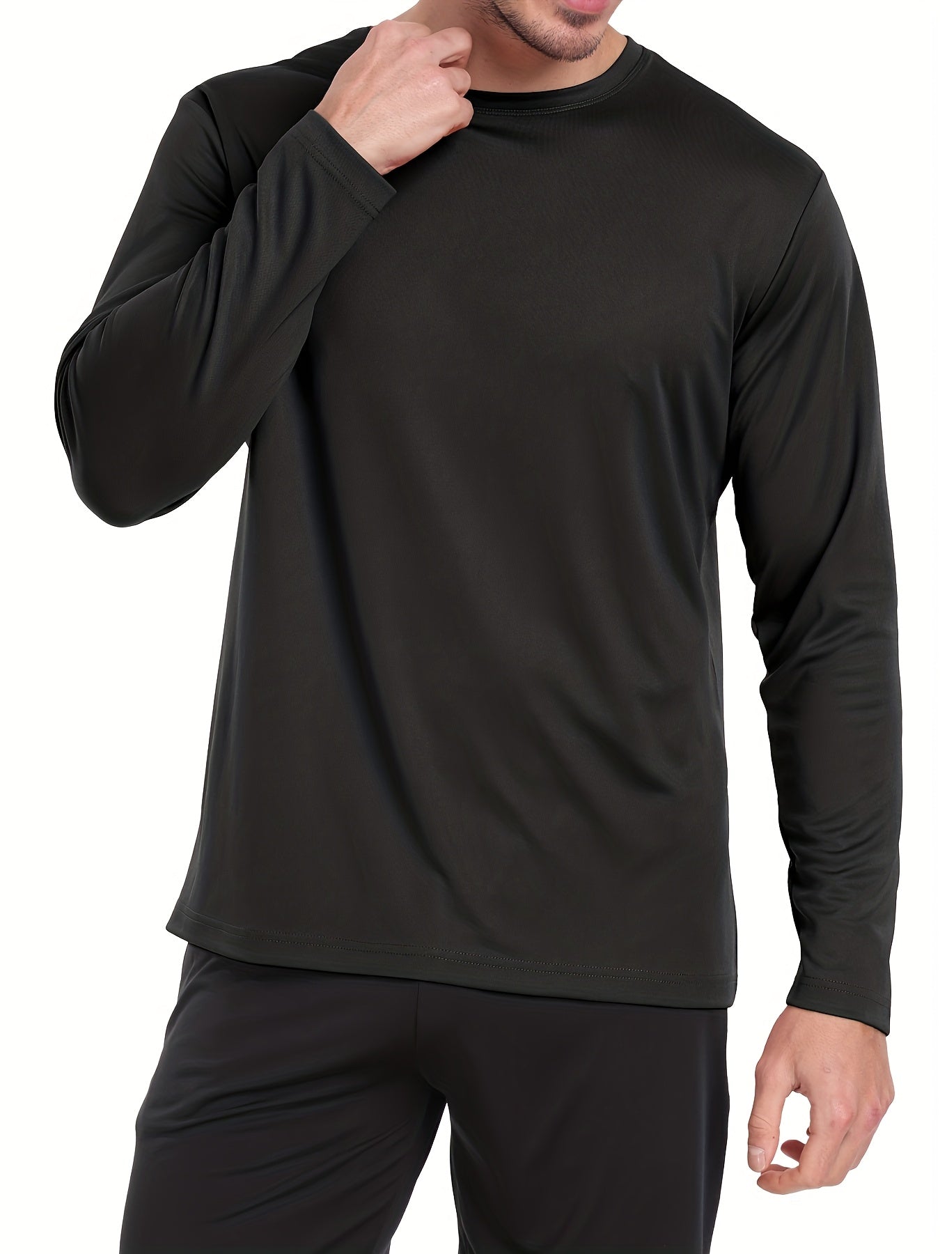 5pcs Men'S Sports And Leisure Long Sleeved T-shirt, Multi-color Basic Style, Breathable Quick Drying Solid Color Round Neck Sports Top