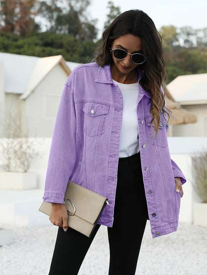 Women'S Oversized Mid-Length Denim Motorcycle Jacket