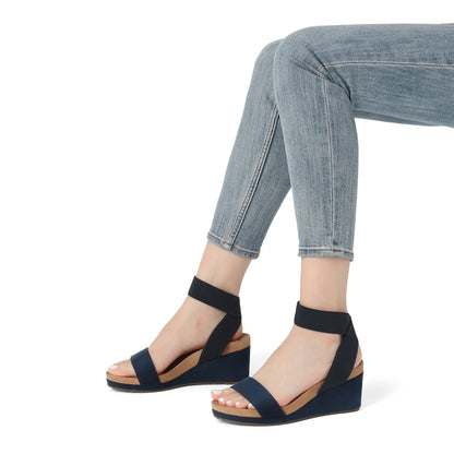 Womens Open Toe Elastic Ankle Strap Platform Wedge Sandal, Comfortable Versatile for everyday wear, meeting friends, running errands, and other occasions with wrap dresses, jeans, skirts, shorts, jumpsuits