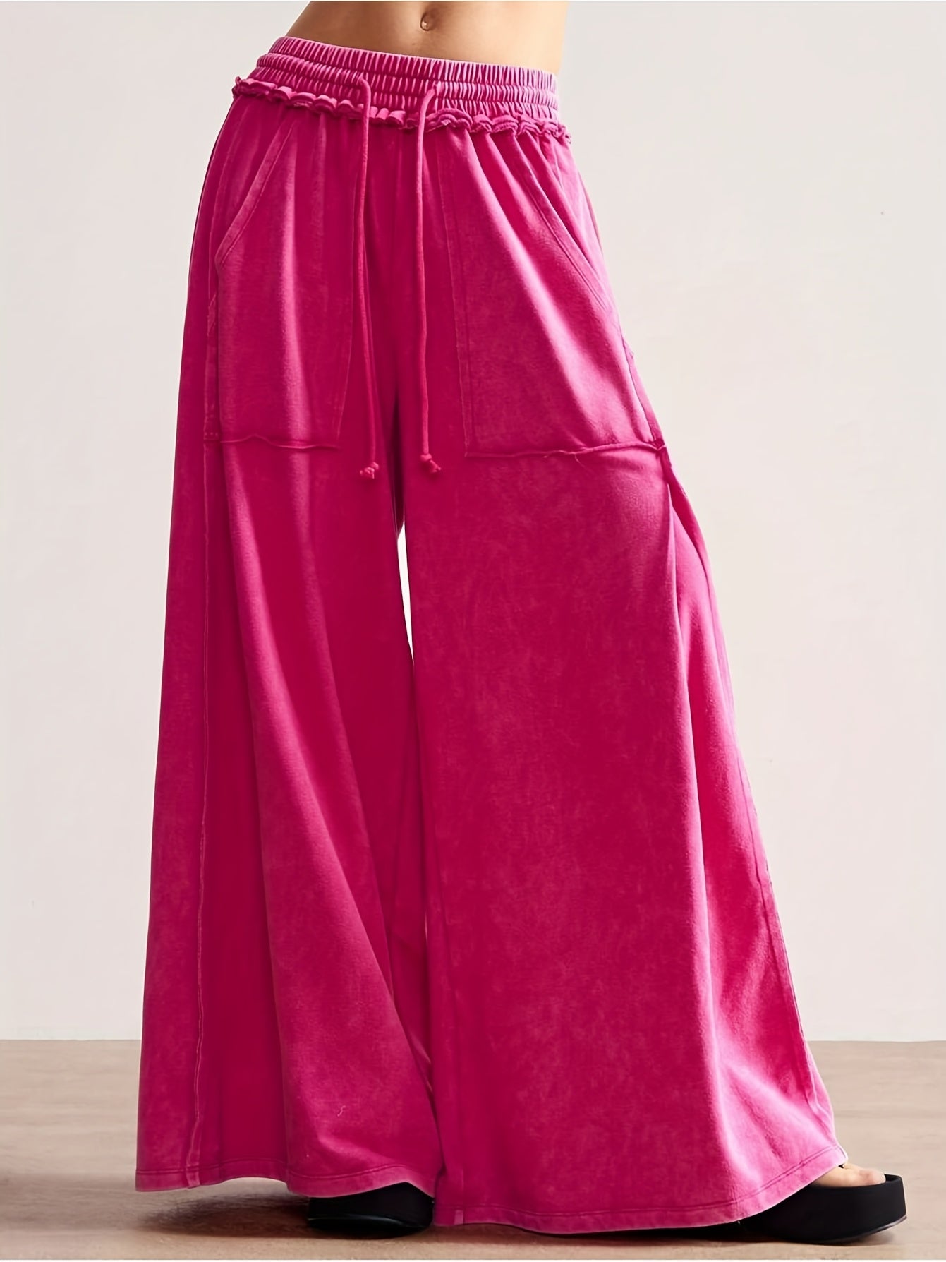 BOHO Ladies' Casual Patchwork Color Loose Wide-Leg Washed Pants