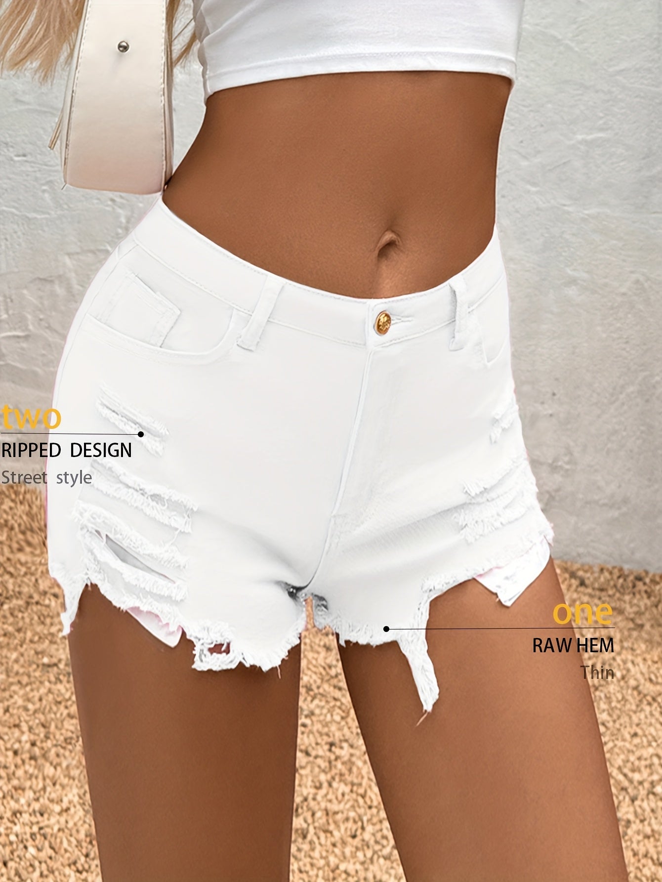 Regular Hole Stretch Denim, Casual Shorts, Y2K Cute Short Jeans