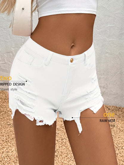 Regular Hole Stretch Denim, Casual Shorts, Y2K Cute Short Jeans
