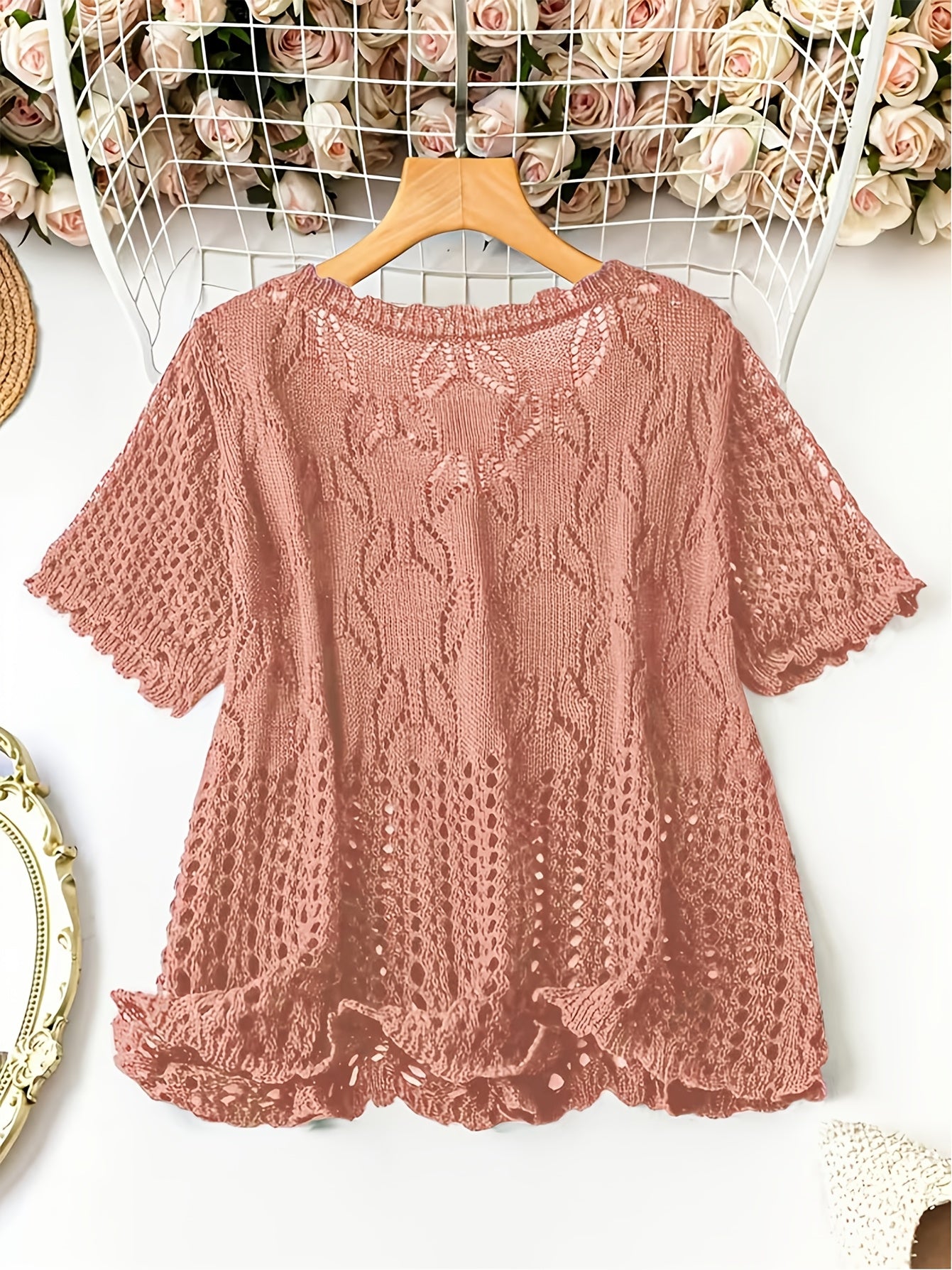 Plus Size - Large Size Women'S Casual Cardigan Light And Thin Short Sleeved Pearl Button, Semi Transparent, Round Neck All Season Versatile Layered Top