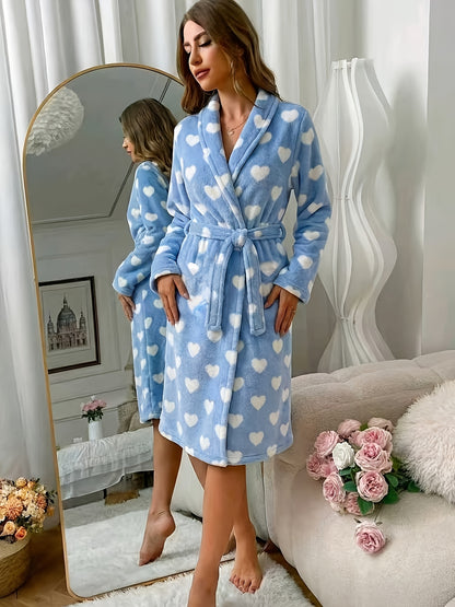 Autumn And Winter Flannel Pajamas Women's Reversible Thickened Women's Belted Dressing Gowns Loose Warm And Comfortable Home Clothes
