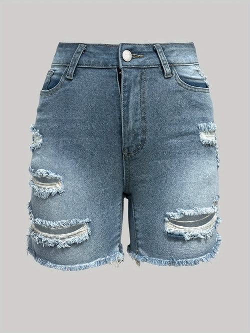 Women'S Fashion Forward Ripped Denim Shorts-Classical Washed Blue, Unprocessed Edge, Super Comfortable Style-Fashion Casual Jeans and Summer Clothing