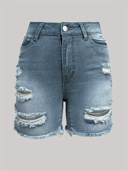 Women'S Fashion Forward Ripped Denim Shorts-Classical Washed Blue, Unprocessed Edge, Super Comfortable Style-Fashion Casual Jeans and Summer Clothing