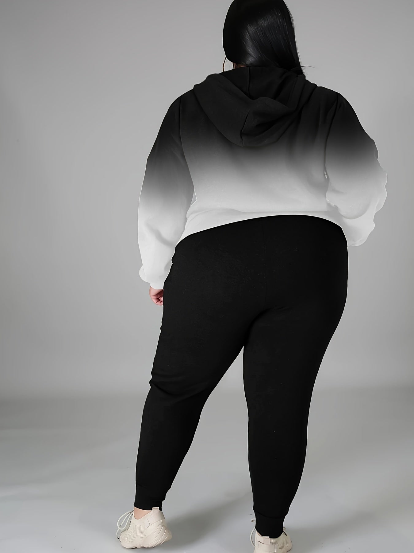 Women's Plus Size Tracksuit Set - Long Sleeve Hooded Loungewear and Sweatsuit Sets with Pockets, Polyester and Elastane