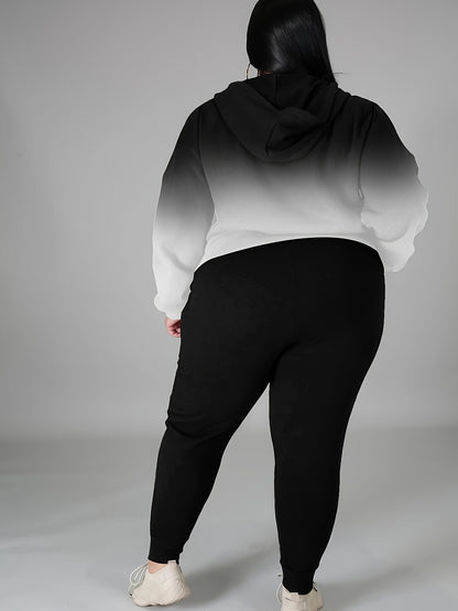 Women's Plus Size Tracksuit Set - Long Sleeve Hooded Loungewear and Sweatsuit Sets with Pockets, Polyester and Elastane