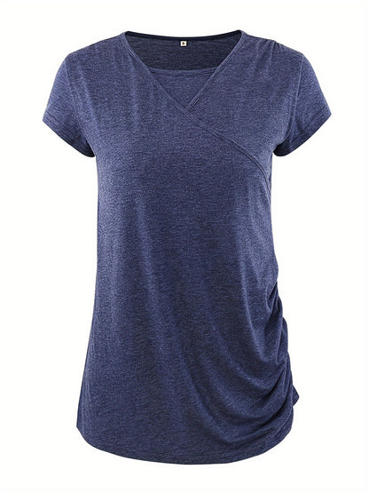 Set of 3 Women'S Short Sleeve Maternity Tops with Side Ruching for Breastfeeding
