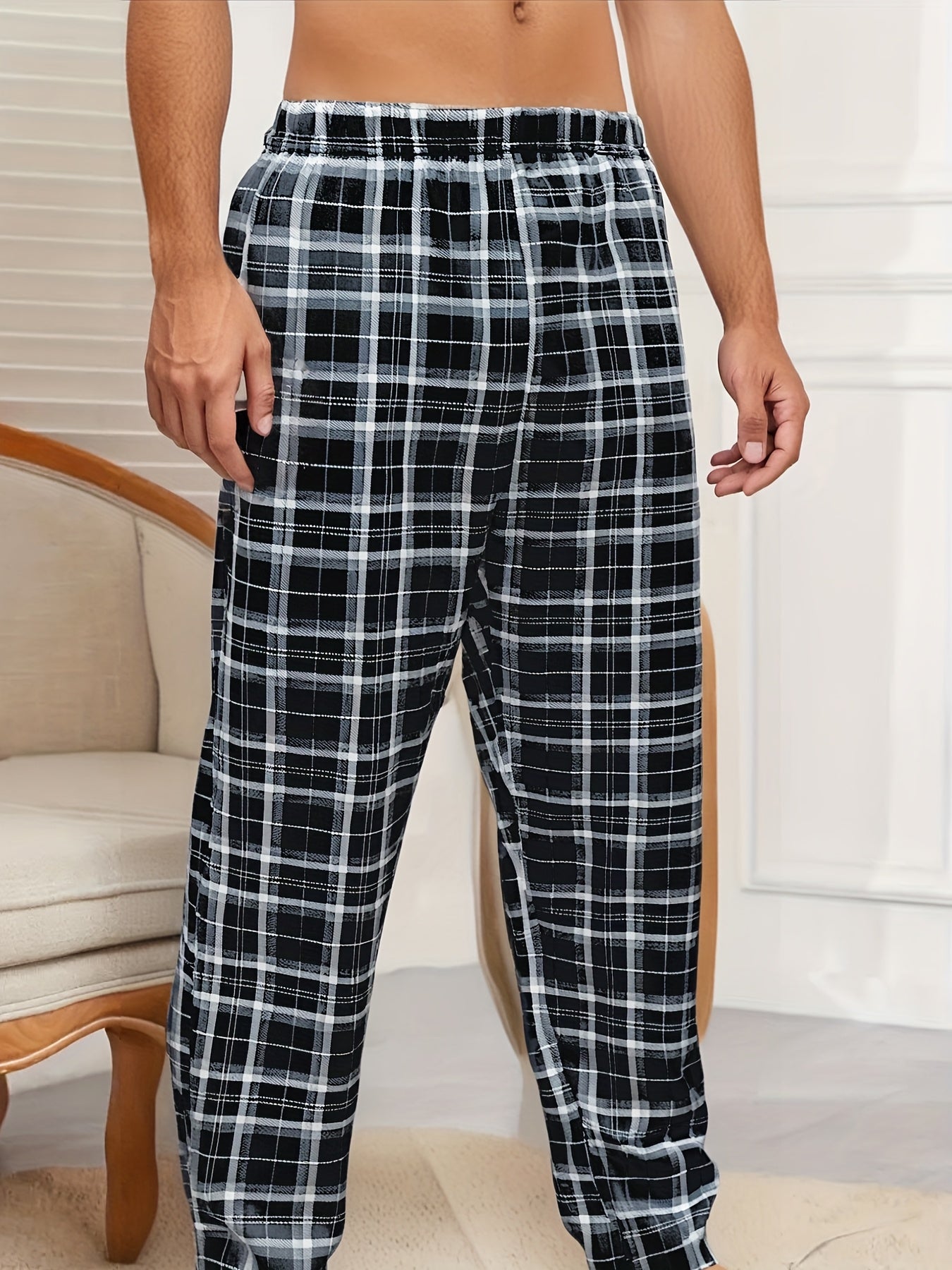 4 Pieces Of Men's Casual Plaid Trousers Pajamas For Spring And Summer, Fashion Trendy Pants Pajamas For Autumn And Winter Loungewear Mens Clothes Pajamas For Men Pajama Pants Mens Pajama Pants Pijama De Hombre