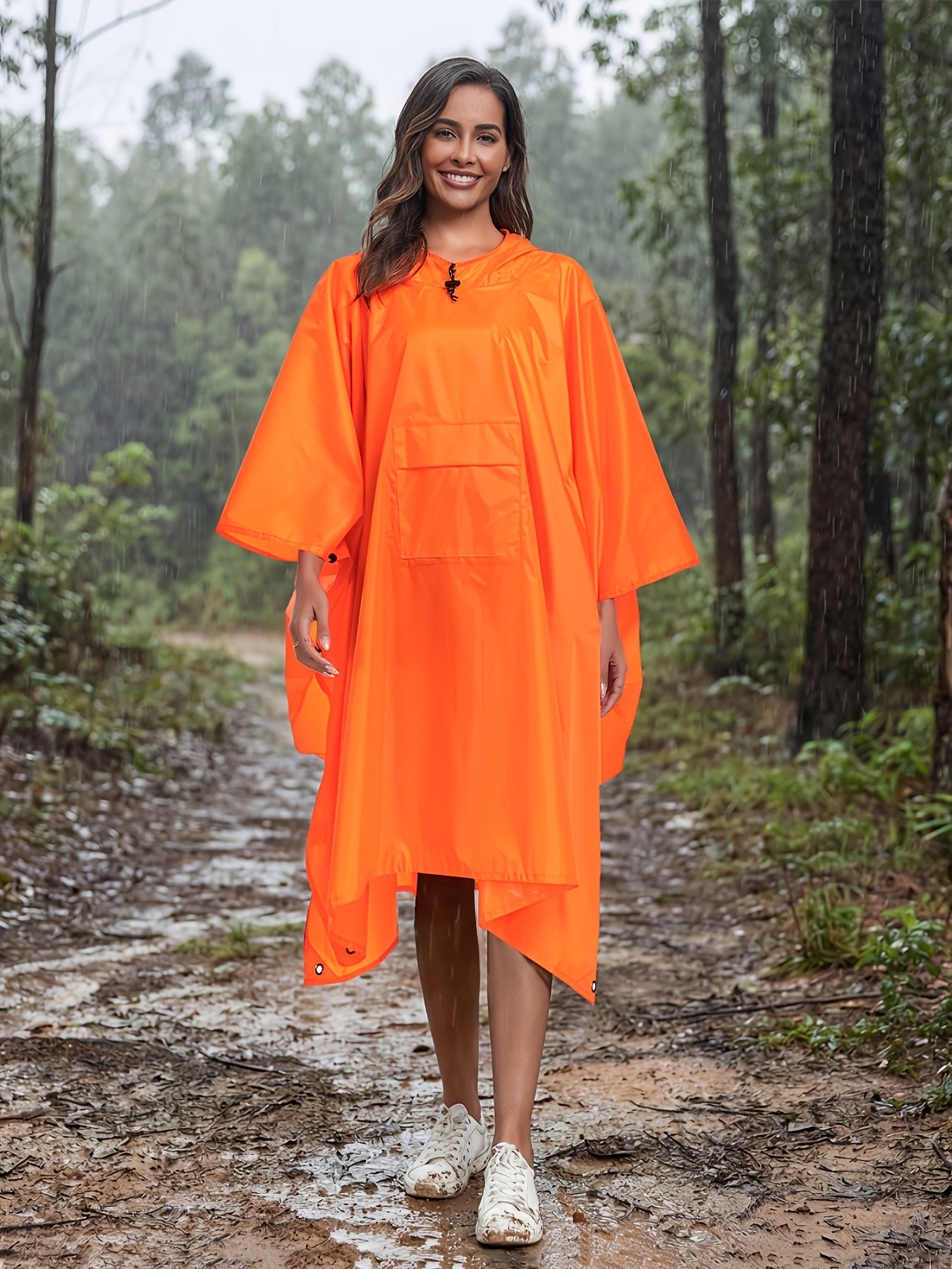 3-In-1 High Quality Hooded Rain Poncho with Side Pockets - Durable Polyester, Windproof for Outdoor Activities Like Camping, Hiking & Cycling