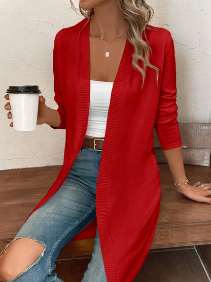 Women's Elegant Long Front-opening Coat - Formal & Everyday Chic Outerwear, Easy-Care Long Sleeve Cardigan for Autumn/Winter, Office, Party, Casual Outfits