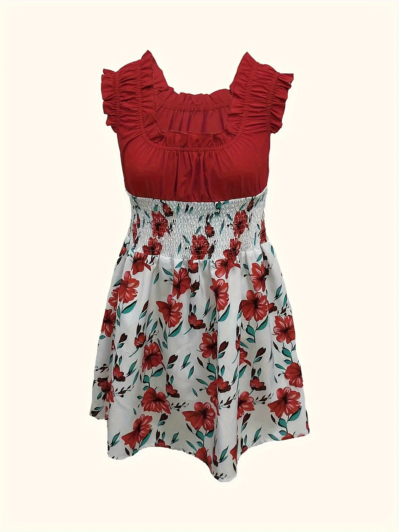 Attractive Honey-Themed Fashion, Charming Floral Mini Dress for Women, Featuring a Round Neckline And No Cuffs, Perfect for Summer Outings, Beach Days, Garden Dates, Anniversary Surprises, And As a Delightful Gift