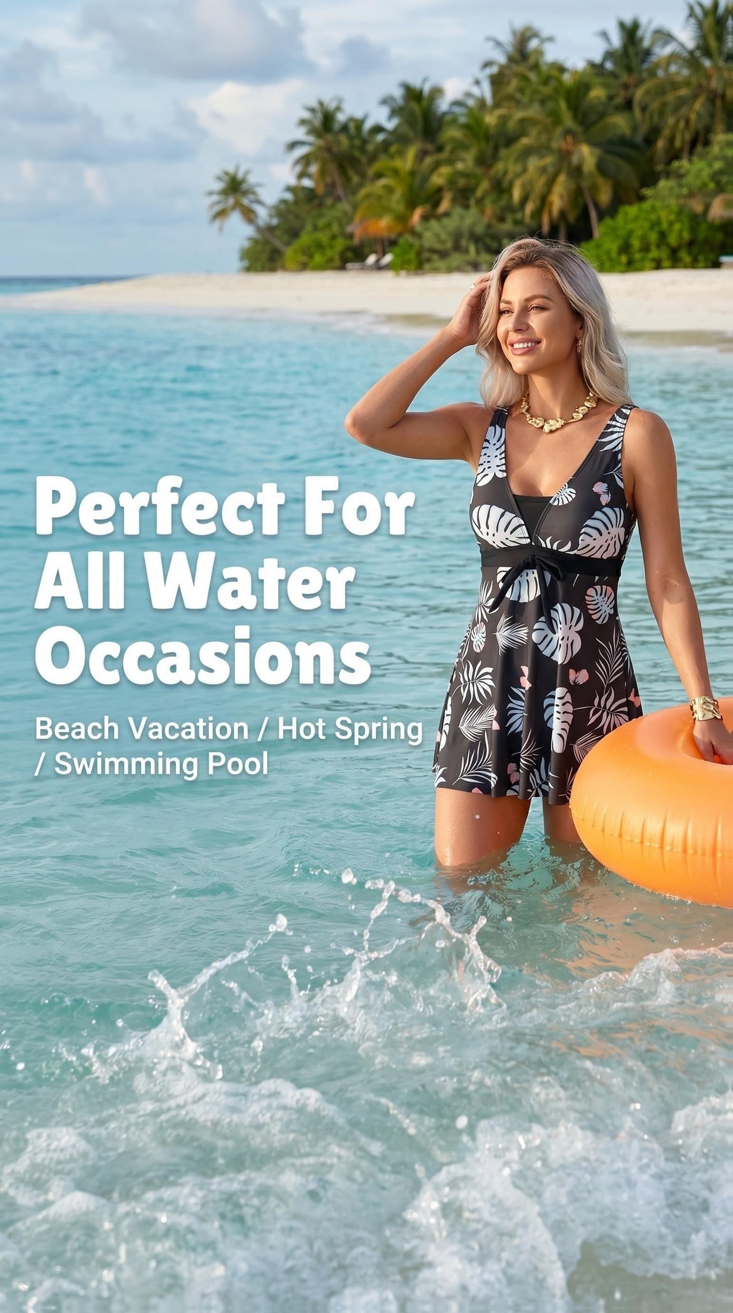 Women's Tankini Bathing Suits Tummy Control Swim Dress High Waist Printing Swimsuits