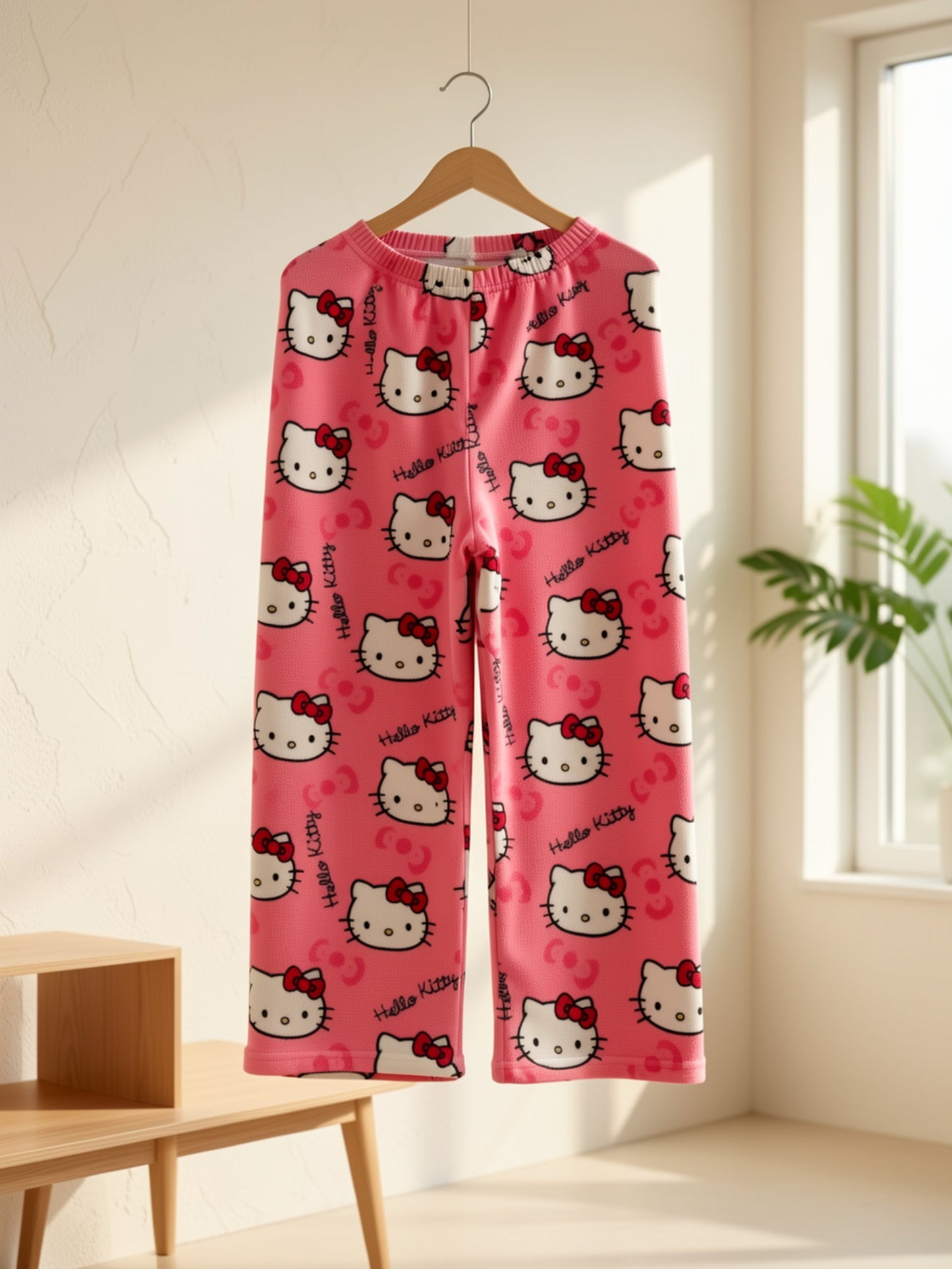 Sanrio Hello Kitty Y2K Kawaii Anime Flannel Pajamas Women'S Warm Cartoon Casual Home Pants Autumn Winter Fashion Trousers