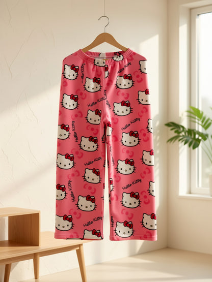 Sanrio Hello Kitty Y2K Kawaii Anime Flannel Pajamas Women'S Warm Cartoon Casual Home Pants Autumn Winter Fashion Trousers