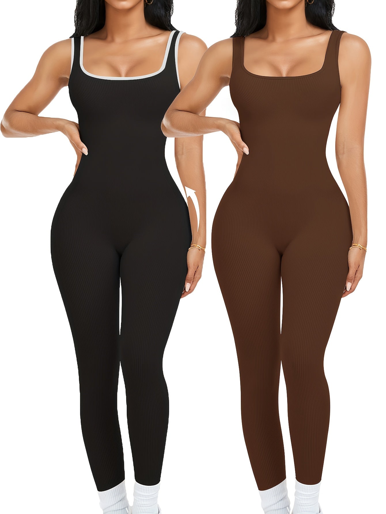 2pcs - Women'S Autumn And Winter Sleeveless Square Collar Long Jumpsuit, 90% Nylon And 10% Elastic Fiber Fabric Comfortable, Thick, Impermeable Washable And Reusable, Suitable For Any Activity Occasion, Exercise, Fitness, Pilates, Running, Yoga