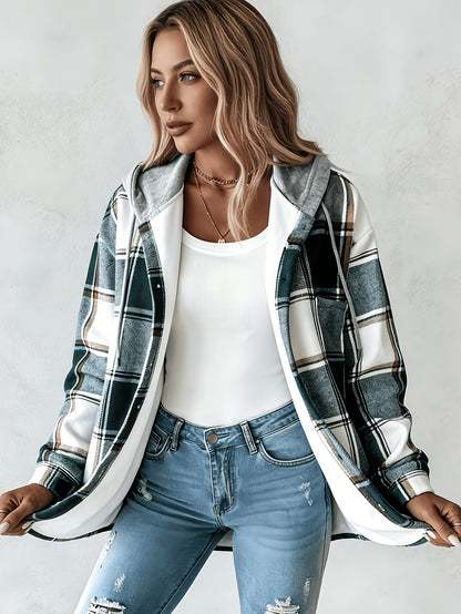 Summer Women'S Retro Checkered Hooded Jacket - Button Long Sleeve, Lightweight And Breathable Layered All Year Round Suitable for Casual And Daily Wear, Women'S Clothing Sportswear Women'S Top Suitable for Women'S Hot Wear