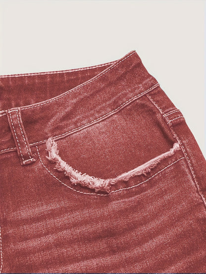 Women's Blue Elastic Denim Leggings with A Fuzzy Edge That Slims The Figure